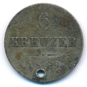 Austria, 6 kreuzer, 1849