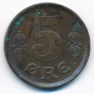 Denmark, 5 ore, 1916