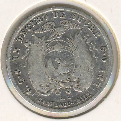 Ecuador, 1/10 sucre, 1889