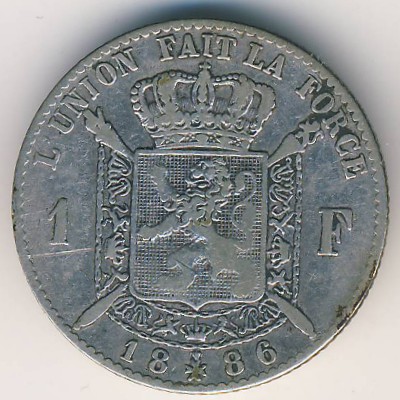 Belgium, 1 franc, 1886