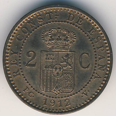 Spain, 2 centimos, 1911–1912