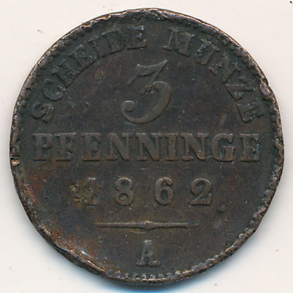 Пруссия, 3 пфеннинга (1862 г.)