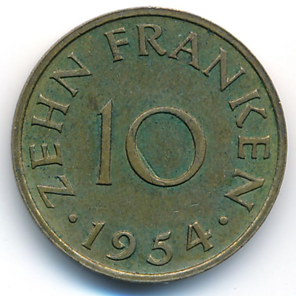 Монета 1954 года цена. Монета Саарленда 50 франков латунь.