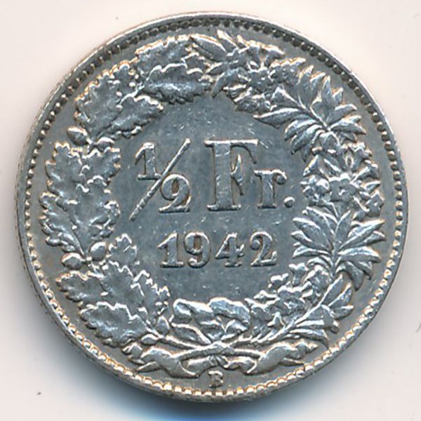 Швейцария, 1/2 франка (1942 г.)