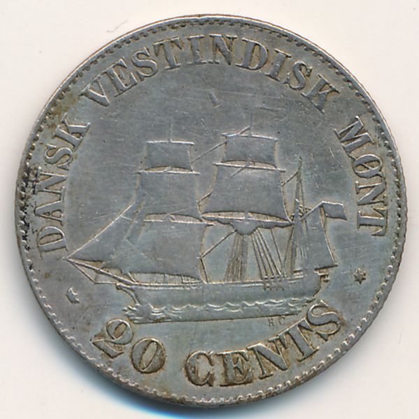 Датская Западная Индия, 20 центов (1859 г.)