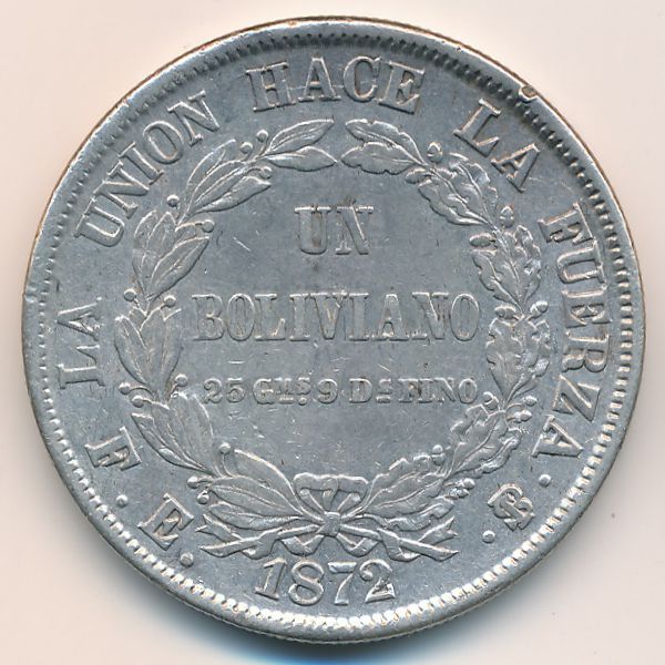 Боливия, 1 боливиано (1872 г.)