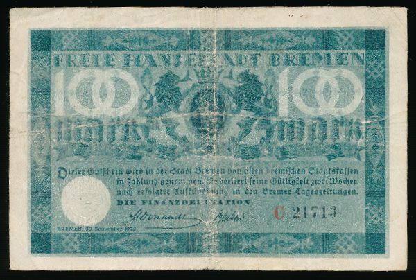 Бремен., 100 марок (1922 г.)