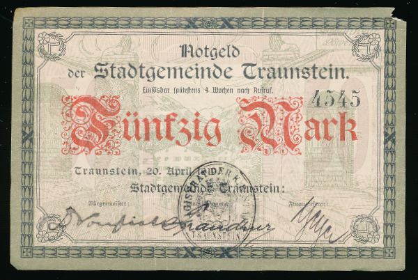 Traunstein, 50 марок, 1919