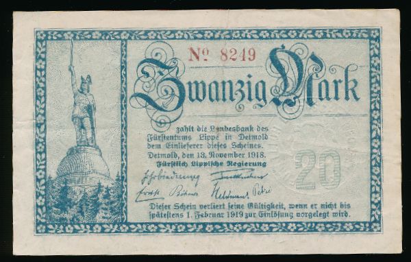 Детмольд., 20 марок (1918 г.)