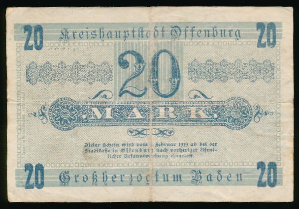 Оффенбург., 20 марок (1918 г.)