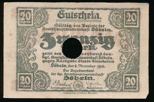 Дёбельн., 20 марок (1918 г.)