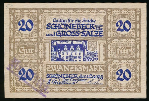 Шёнебек., 20 марок (1918 г.)