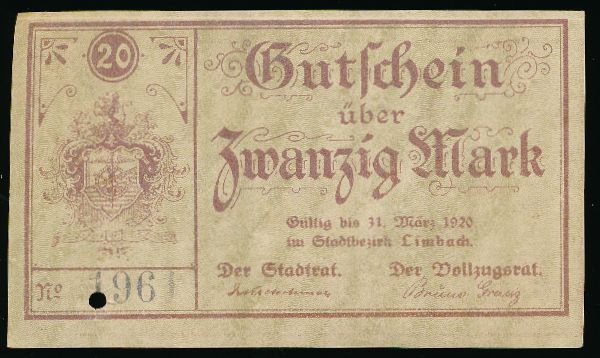 Лимбах-Оберфрона., 20 марок (1920 г.)