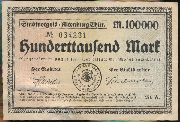 Альтенбург., 100000 марок (1923 г.)