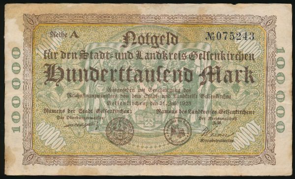 Гельзенкирхен., 100000 марок (1923 г.)