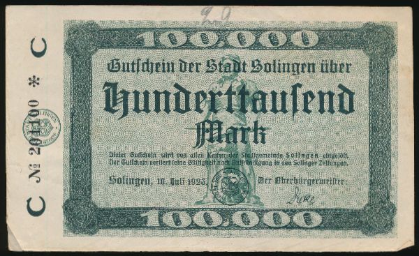 Золинген., 100000 марок (1923 г.)