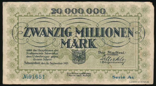 Швайнфурт., 20000000 марок (1923 г.)