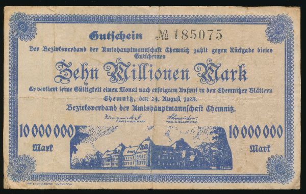 Хемниц., 10000000 марок (1923 г.)