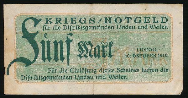 Линдау., 5 марок (1918 г.)
