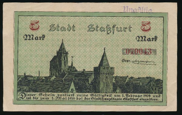 Штасфурт., 5 марок (1919 г.)