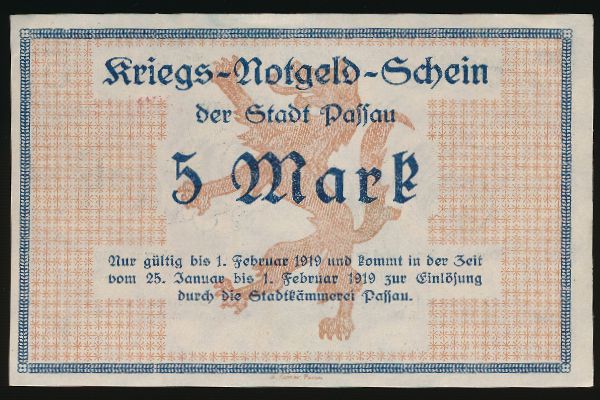Пассау., 5 марок (1919 г.)