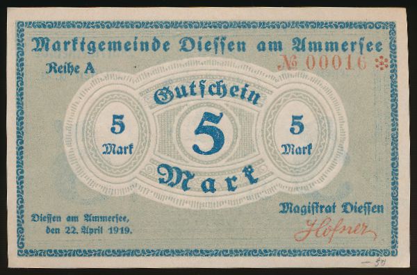 Дрезден., 5 марок (1919 г.)