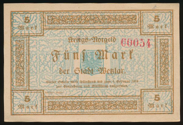 Вецлар., 5 марок (1919 г.)