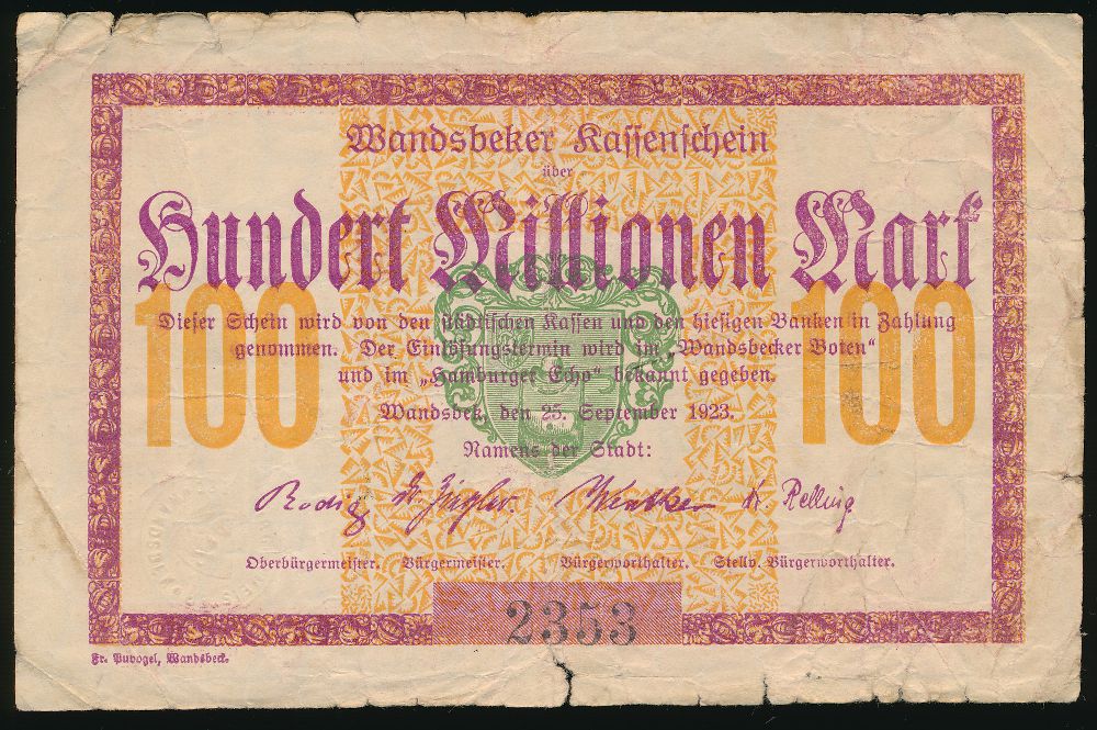 Вандсбек., 100000000 марок (1923 г.)