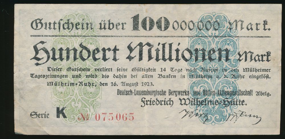 Мюльхайм-ан-дер-Рур., 100000000 марок (1923 г.)