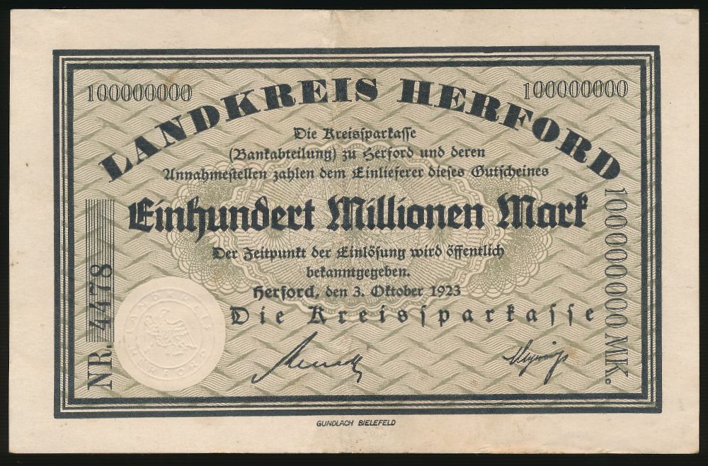 Херфорд., 100000000 марок (1923 г.)