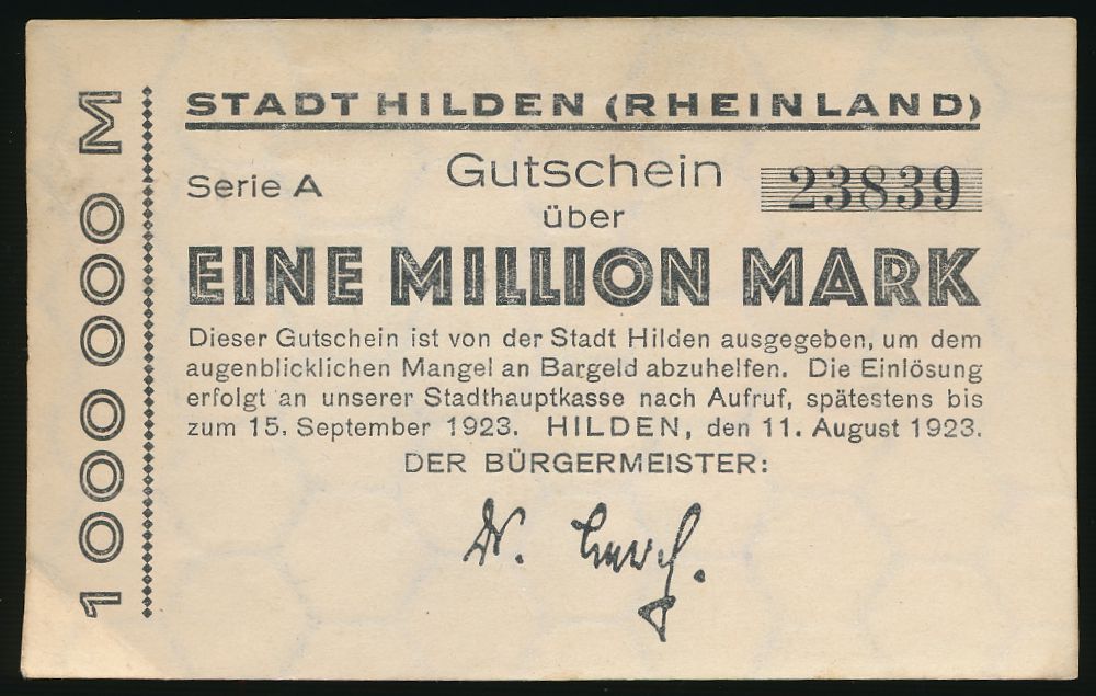 Хильден., 1000000 марок (1923 г.)