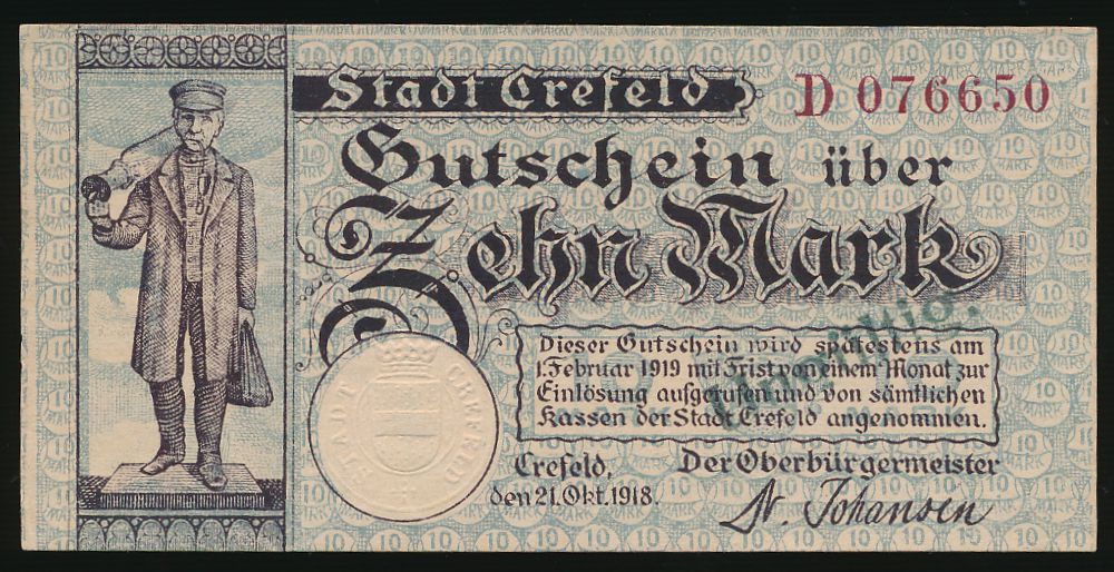 Крефельд., 10 марок (1918 г.)