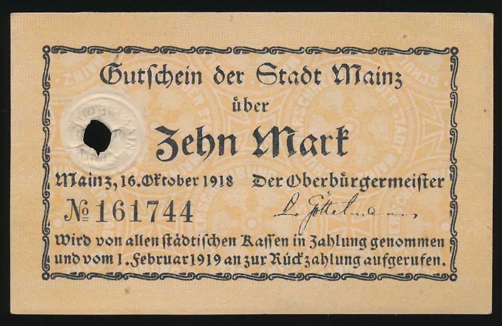 Майнц., 10 марок (1918 г.)