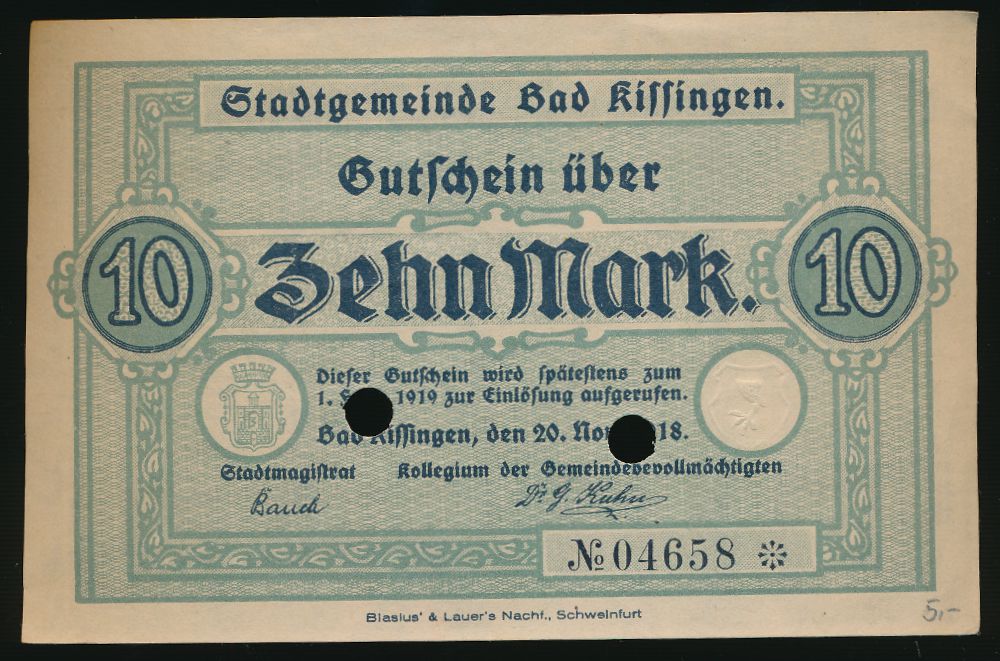 Швайнфурт., 10 марок (1918 г.)