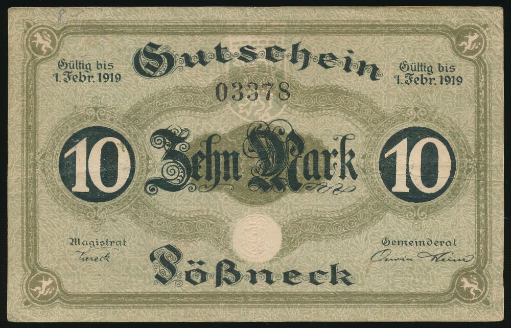 Пёснек., 10 марок (1919 г.)