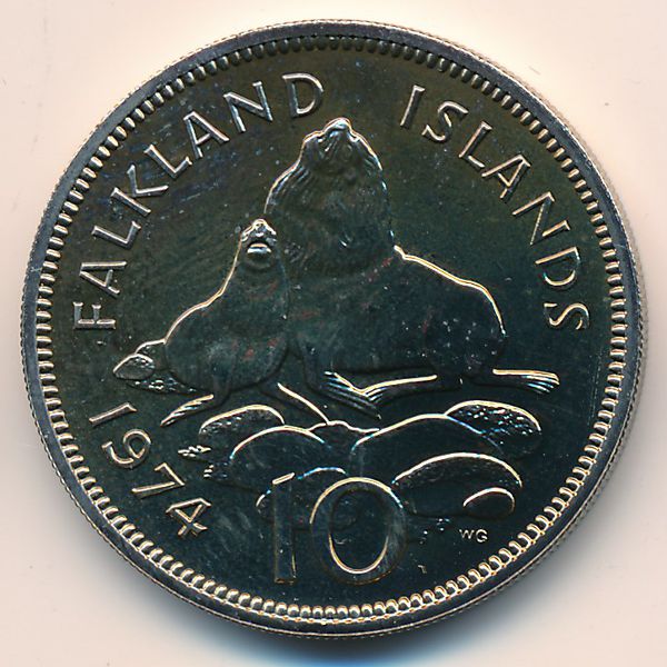 Фолклендские острова, 10 пенсов (1974 г.)