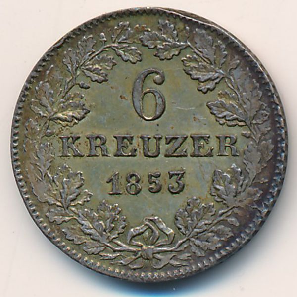 Франкфурт, 6 крейцеров (1853 г.)