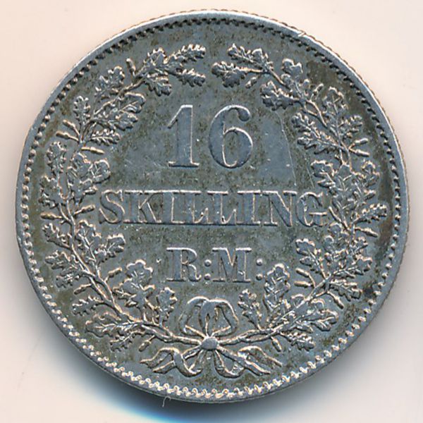 Дания, 16 скиллингов ригсмонт (1857 г.)