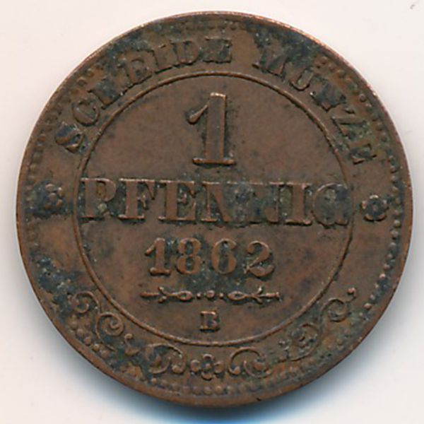 Саксония, 1 пфенниг (1862 г.)