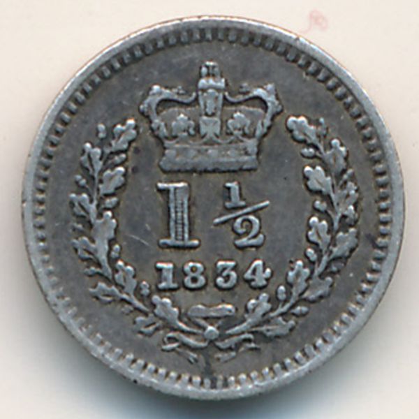 Великобритания, 1 1/2 пенса (1834 г.)