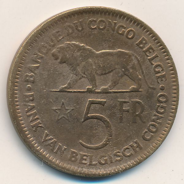 Бельгийское Конго, 5 франков (1937 г.)