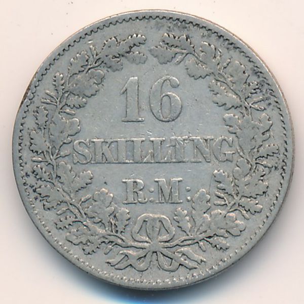 Дания, 16 скиллингов ригсмонт (1856 г.)