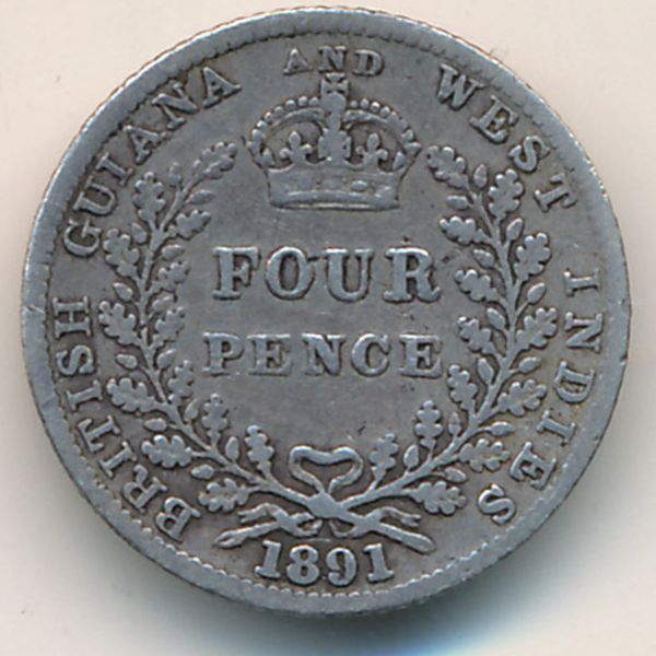 Британская Гвиана и Западная Индия, 4 пенса (1891 г.)
