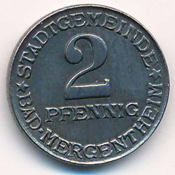 Мергентхайм., 2 пфеннига (1920 г.)