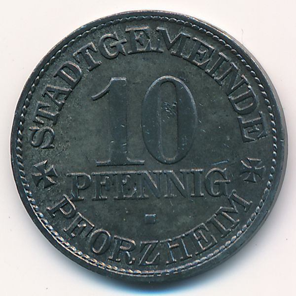 Пфорцгейм., 10 пфеннигов (1917 г.)