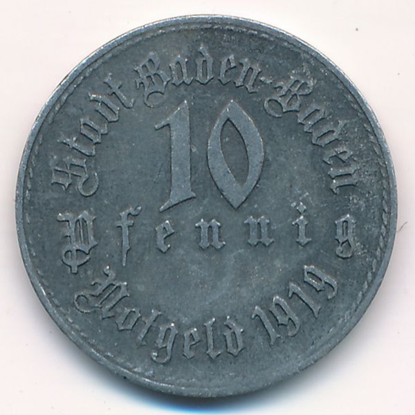 Баден-Баден., 10 пфеннигов (1919 г.)