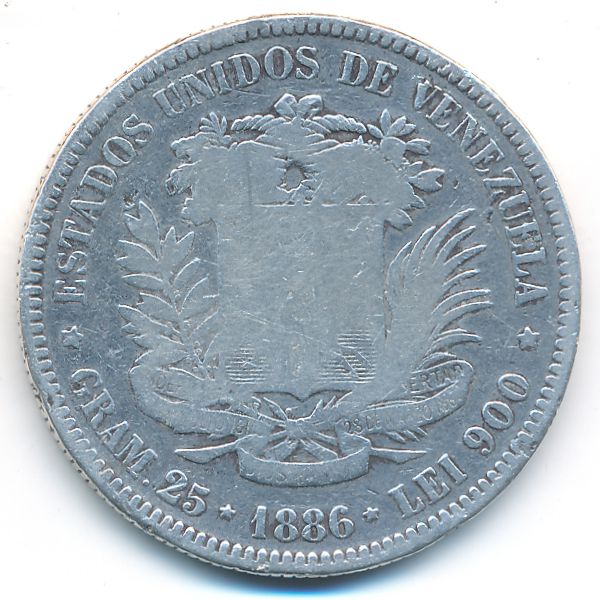Венесуэла, 5 боливар (1886 г.)