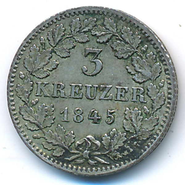 Баден, 3 крейцера (1845 г.)