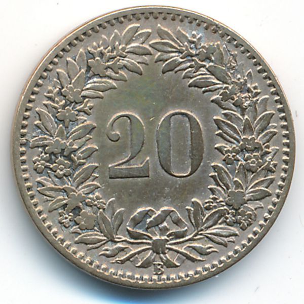 Швейцария, 20 раппенов (1858 г.)