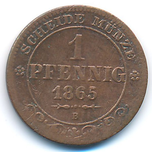 Саксония, 1 пфенниг (1865 г.)